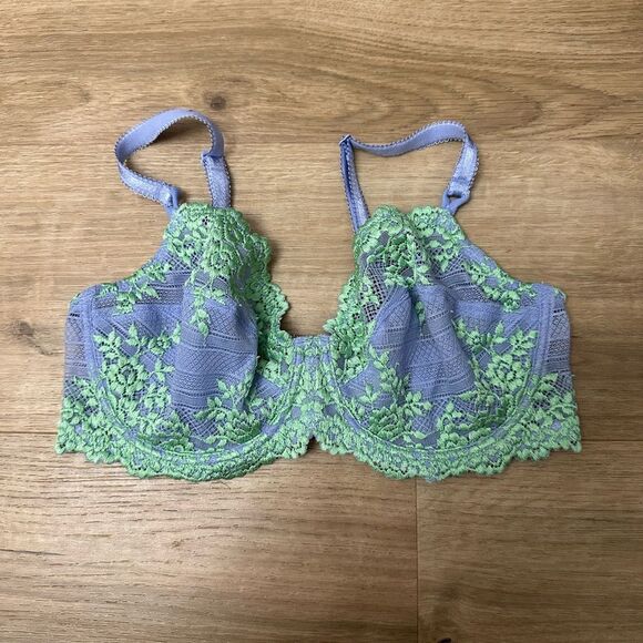 Wacoal Lace Underwire Bra in Lavender and Green Balconette Bra Sz 34D - Picture 1 of 3
